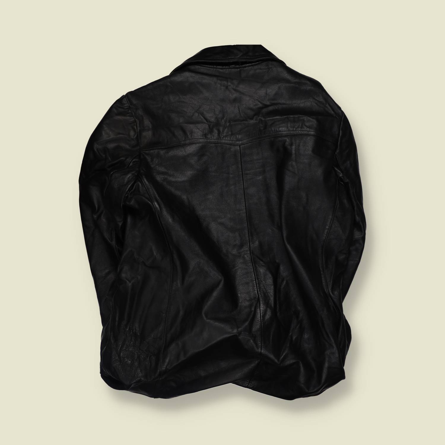 1960s | Lined Leather Coat | Black - XXL