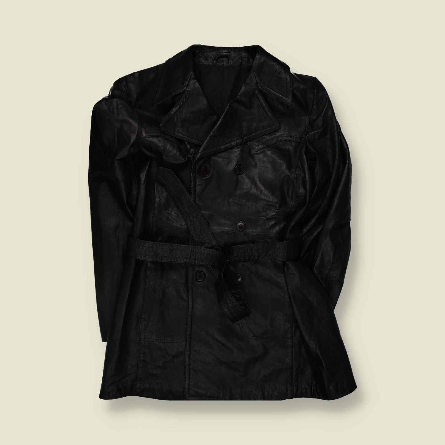 1970s | Lightweight Leather Coat | Black - XS