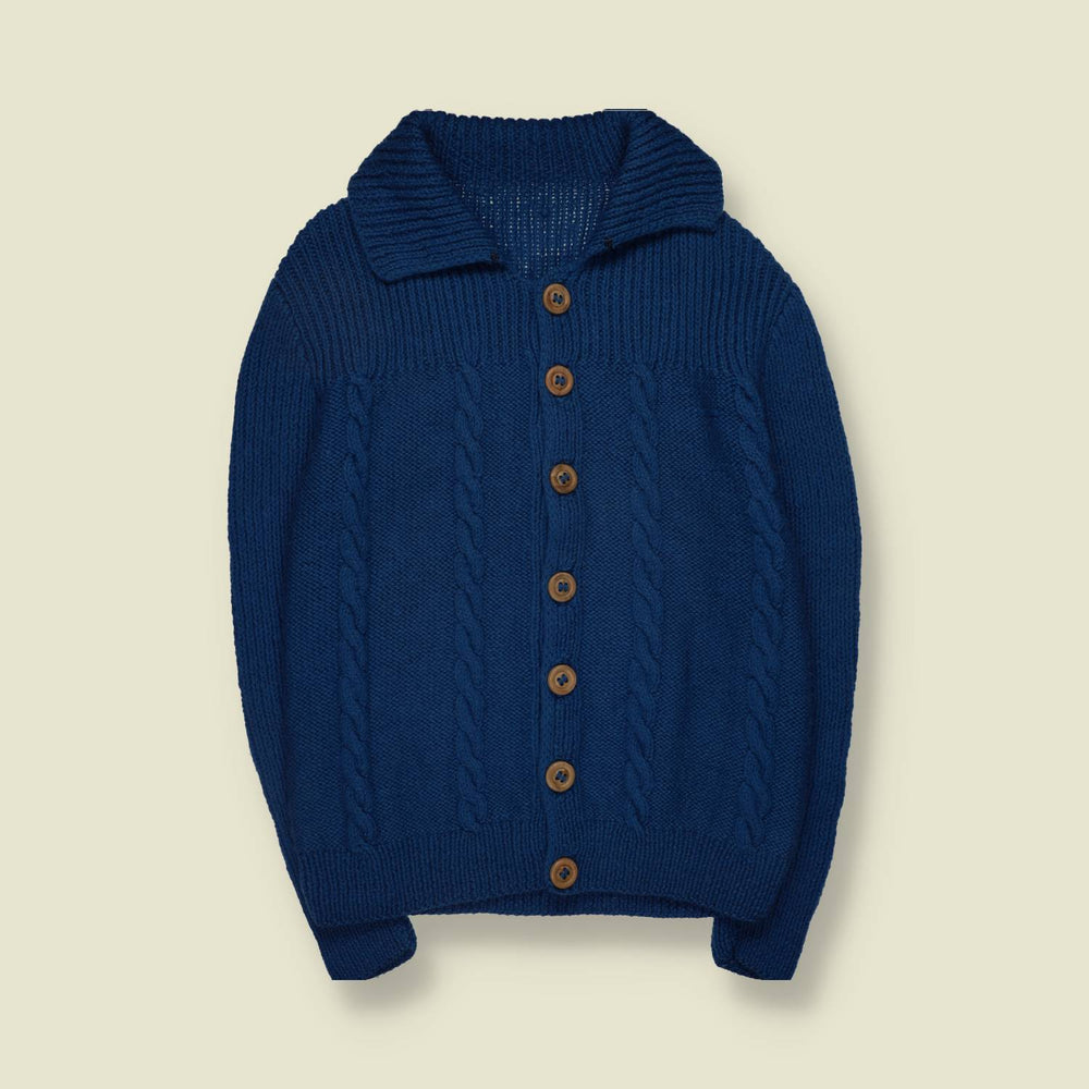 1970s | Hand Knitted Wool Cardigan | Cobalt Blue - M