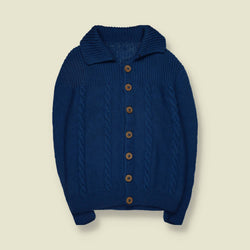 1970s | Hand Knitted Wool Cardigan | Cobalt Blue - M