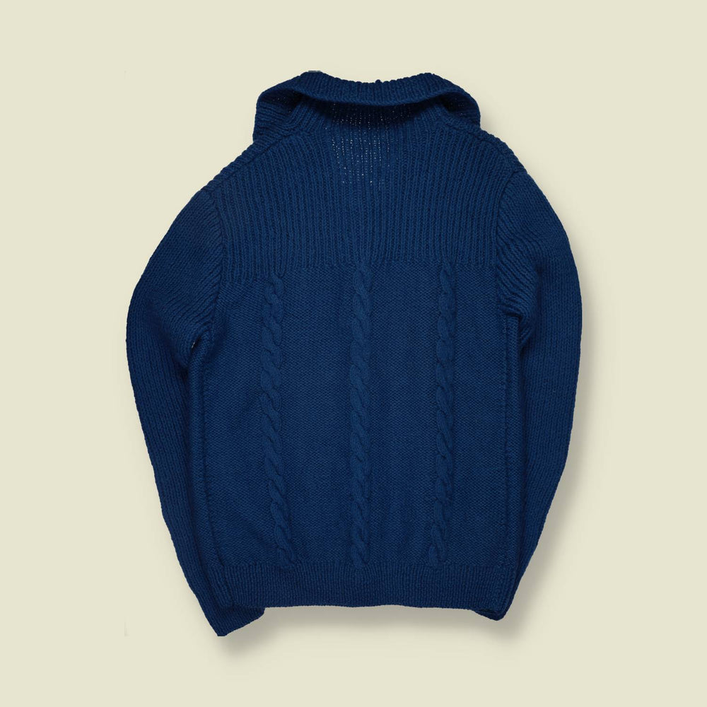 1970s | Hand Knitted Wool Cardigan | Cobalt Blue - M