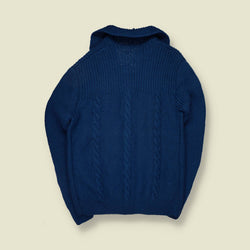 1970s | Hand Knitted Wool Cardigan | Cobalt Blue - M