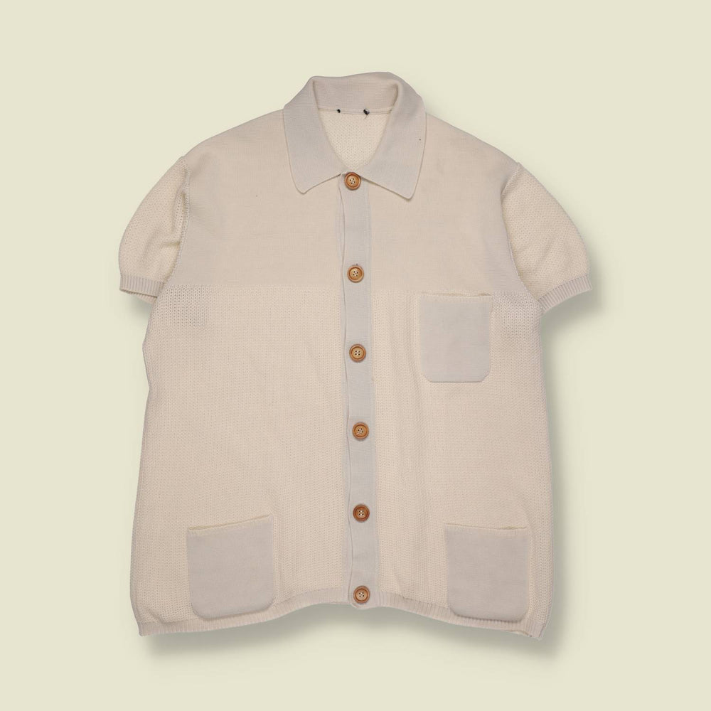 1970s | Short Sleeve Knit Shirt | Cream - XS