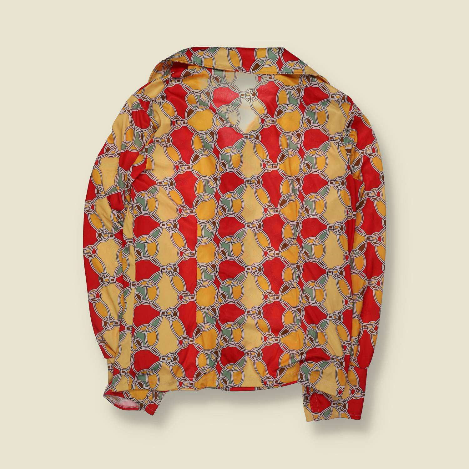 1990s | Retro Print Polyester Shirt | Red Yellow And Green - L