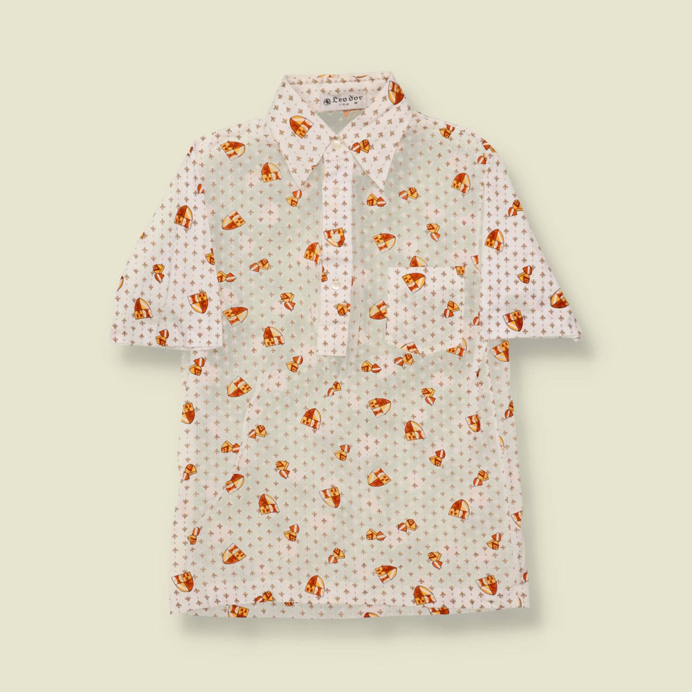 1970s Shield Print Polo Shirt - XS