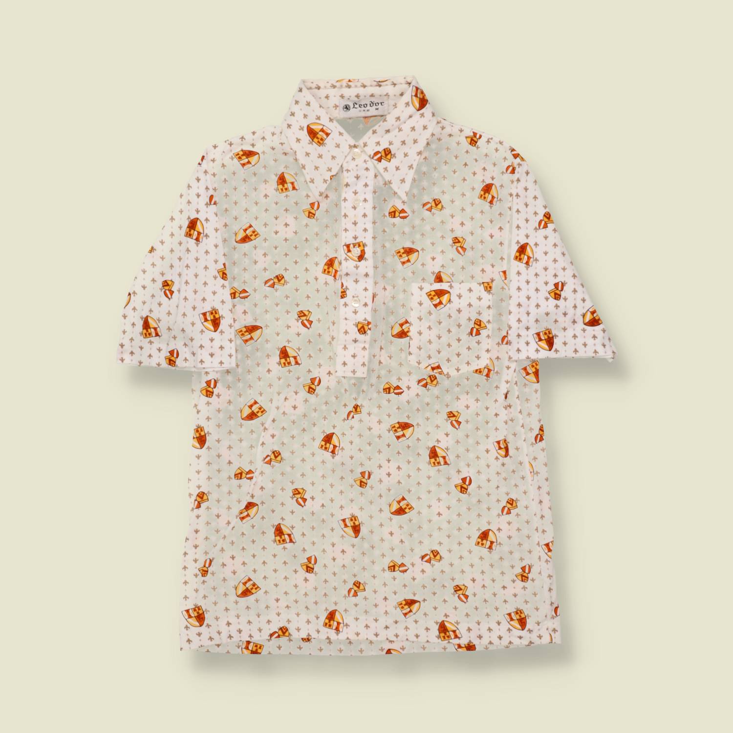 1970s Shield Print Polo Shirt - XS