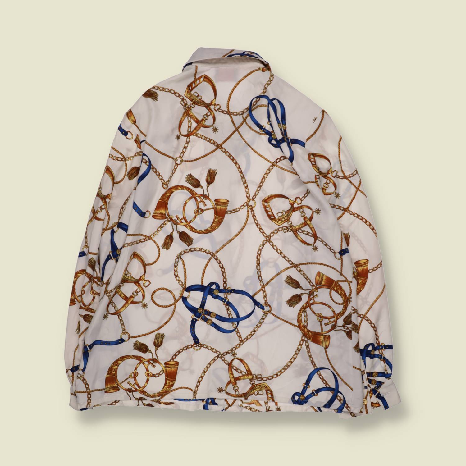 1980s | Griffon | Baroque Print Blouse | White & Navy - 18