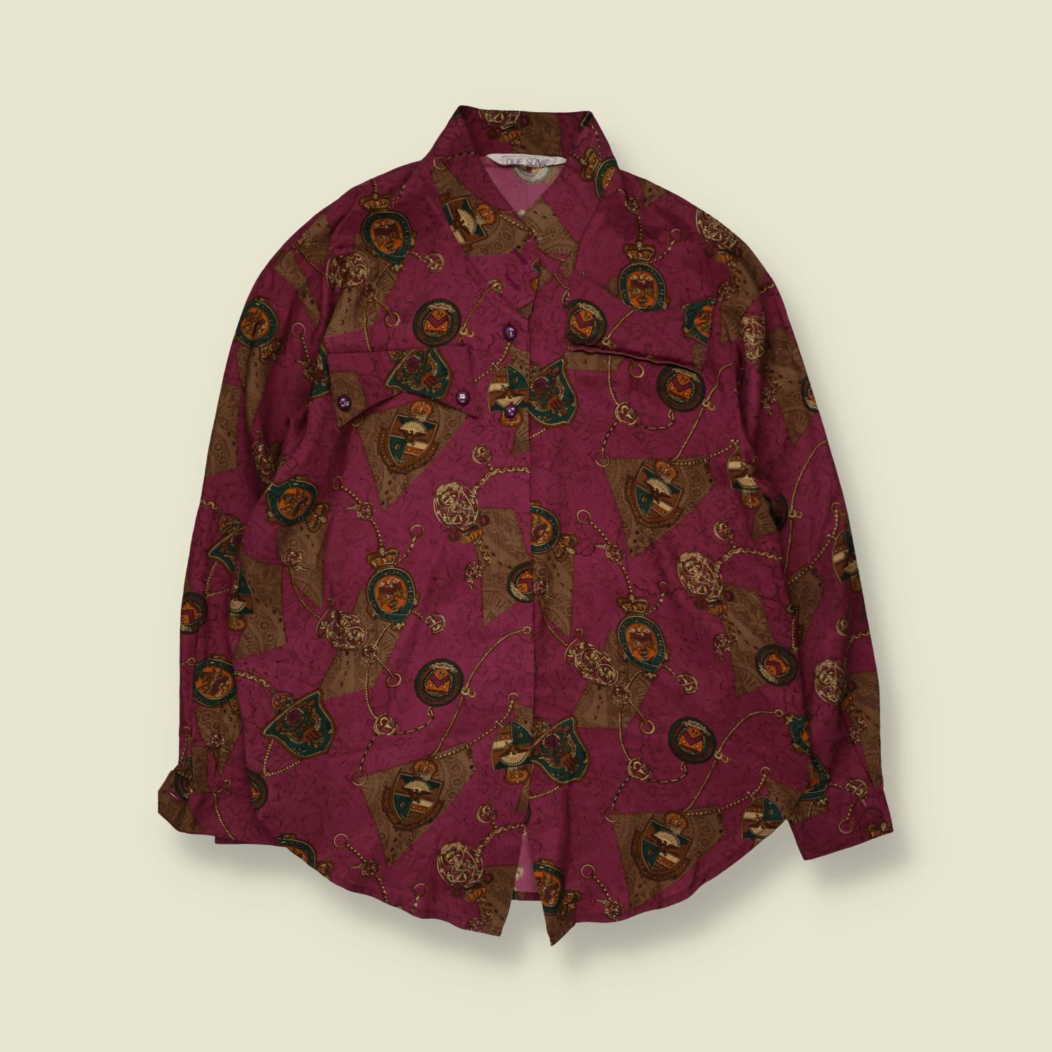 1980s | Due Sonic | Baroque Print Blouse | Burgundy - 18
