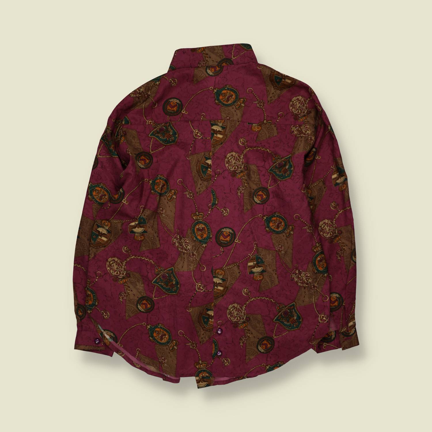 1980s | Due Sonic | Baroque Print Blouse | Burgundy - 18