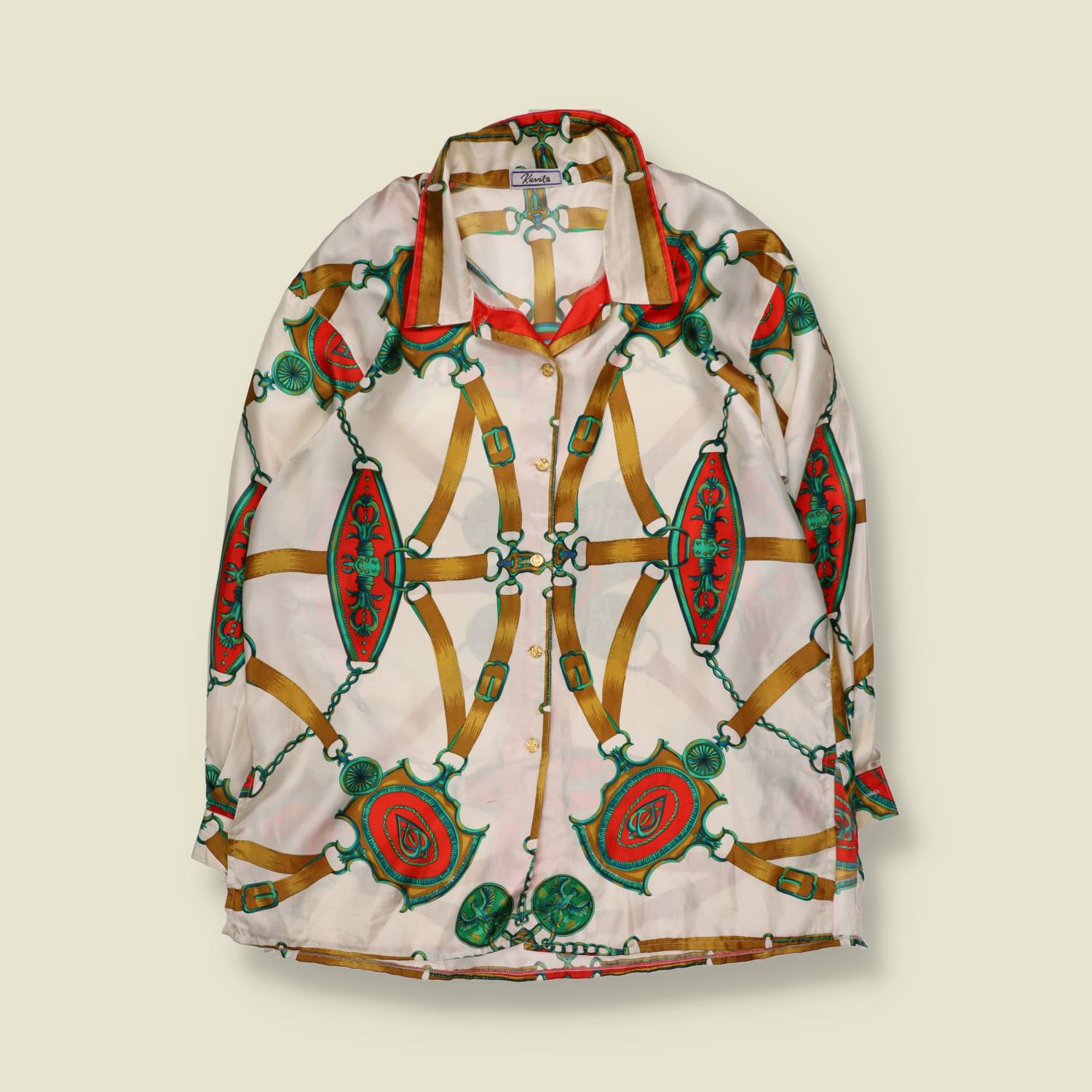 1980s | Karita | Baroque Print Blouse | White & Red - 18