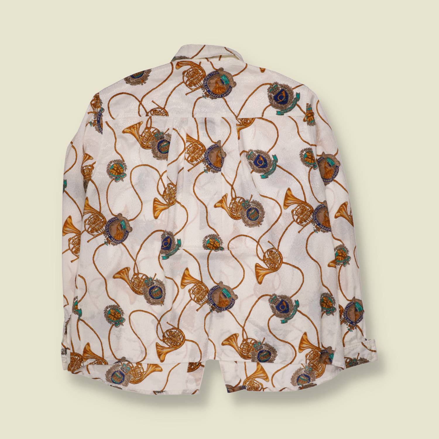 1980s | Alexander | Baroque Print Blouse | White & Gold - 20