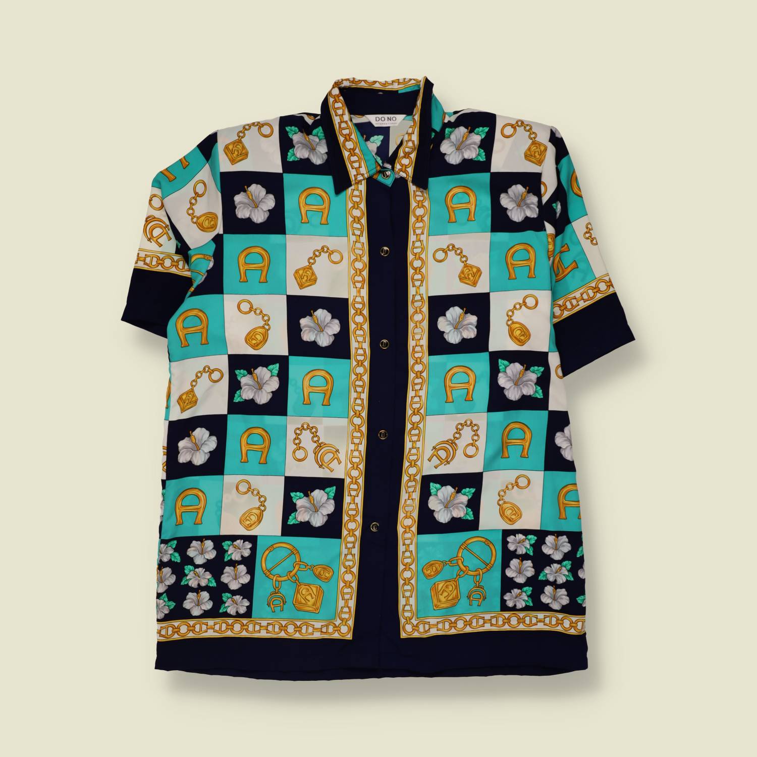 1980s | Do No International | Baroque Print Blouse | Navy & Teal - 22