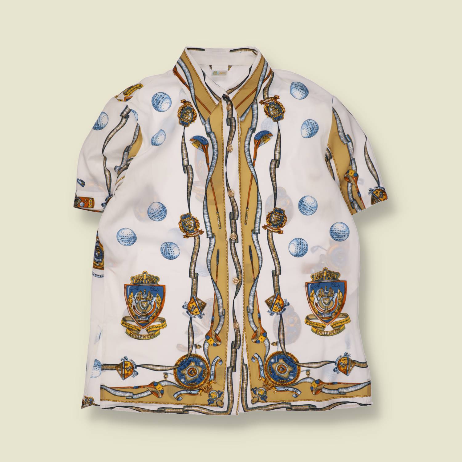 1980s | Sixth Sense | Golf Print Blouse | White & Gold - 18