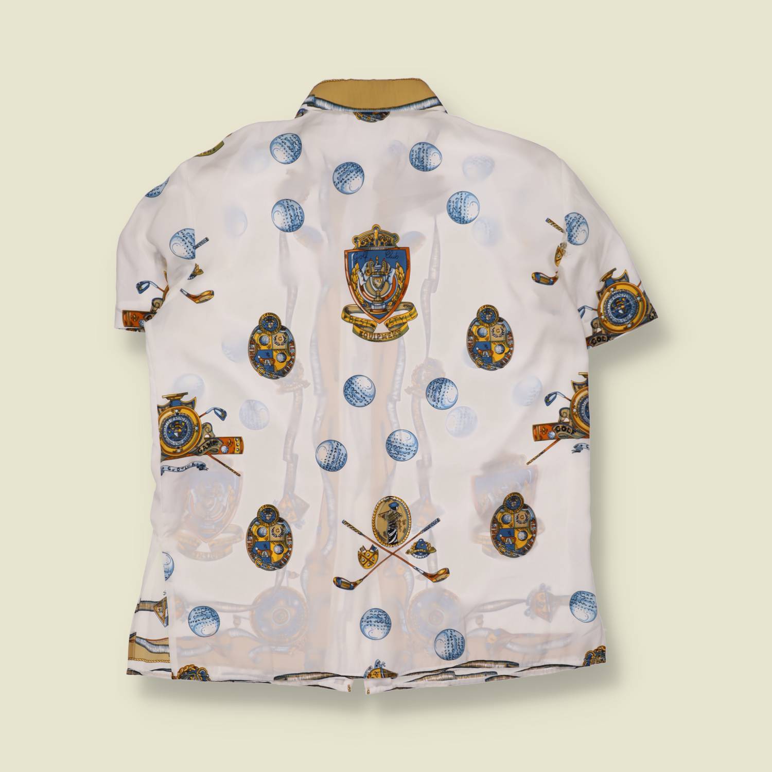 1980s | Sixth Sense | Golf Print Blouse | White & Gold - 18