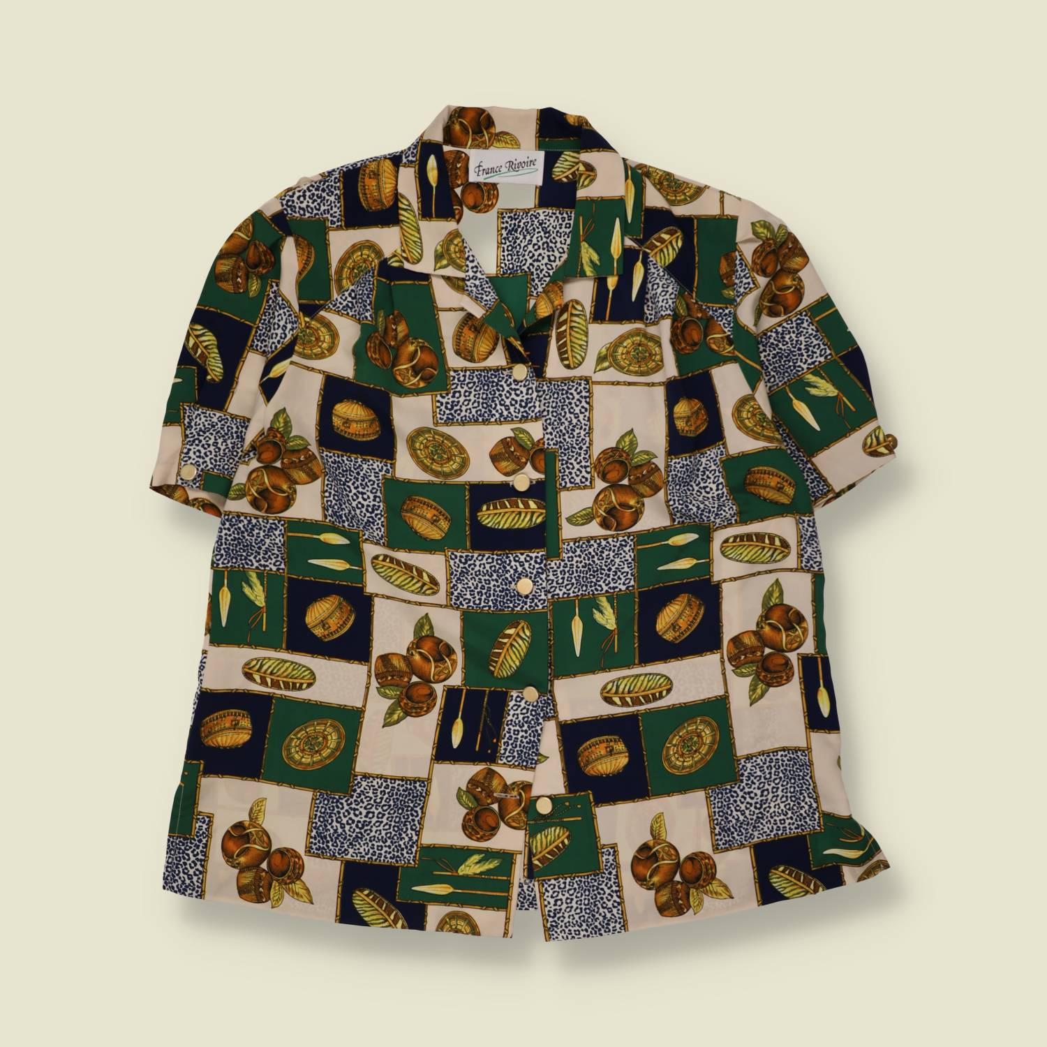 1980s | France Rivoire | Baroque Print Blouse | Green & Cream - 18