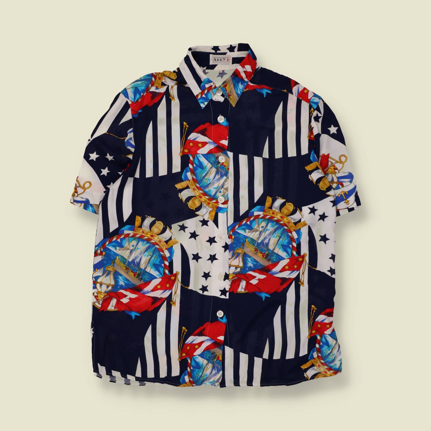 1980s | Anny | Nautical Print Blouse | Navy & White - 20