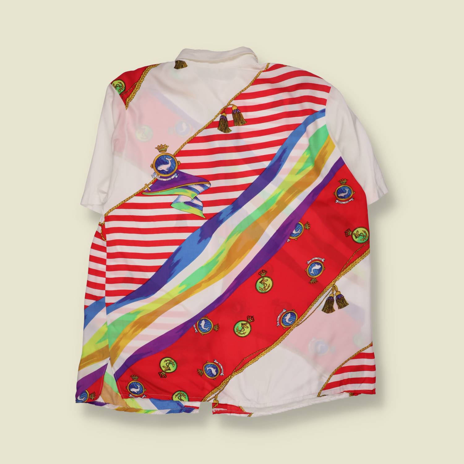 1980s | Nautical Print Blouse | Red & White - One size