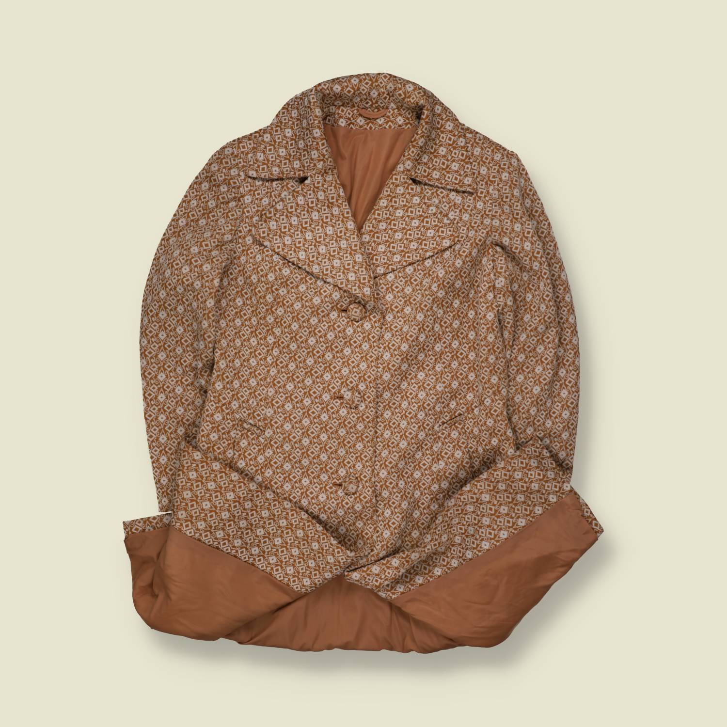 1970s | Poly/Wool Blend Coat | Brown Geometric - 8