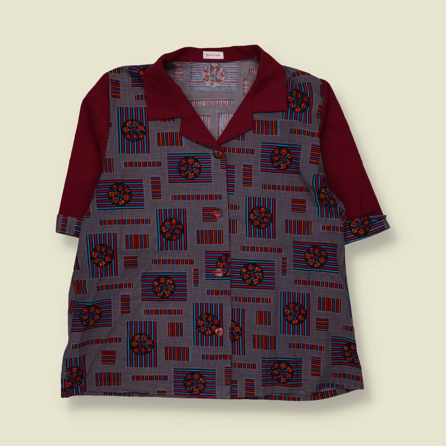 1960s | Blouse | Grey & Burgundy - 18