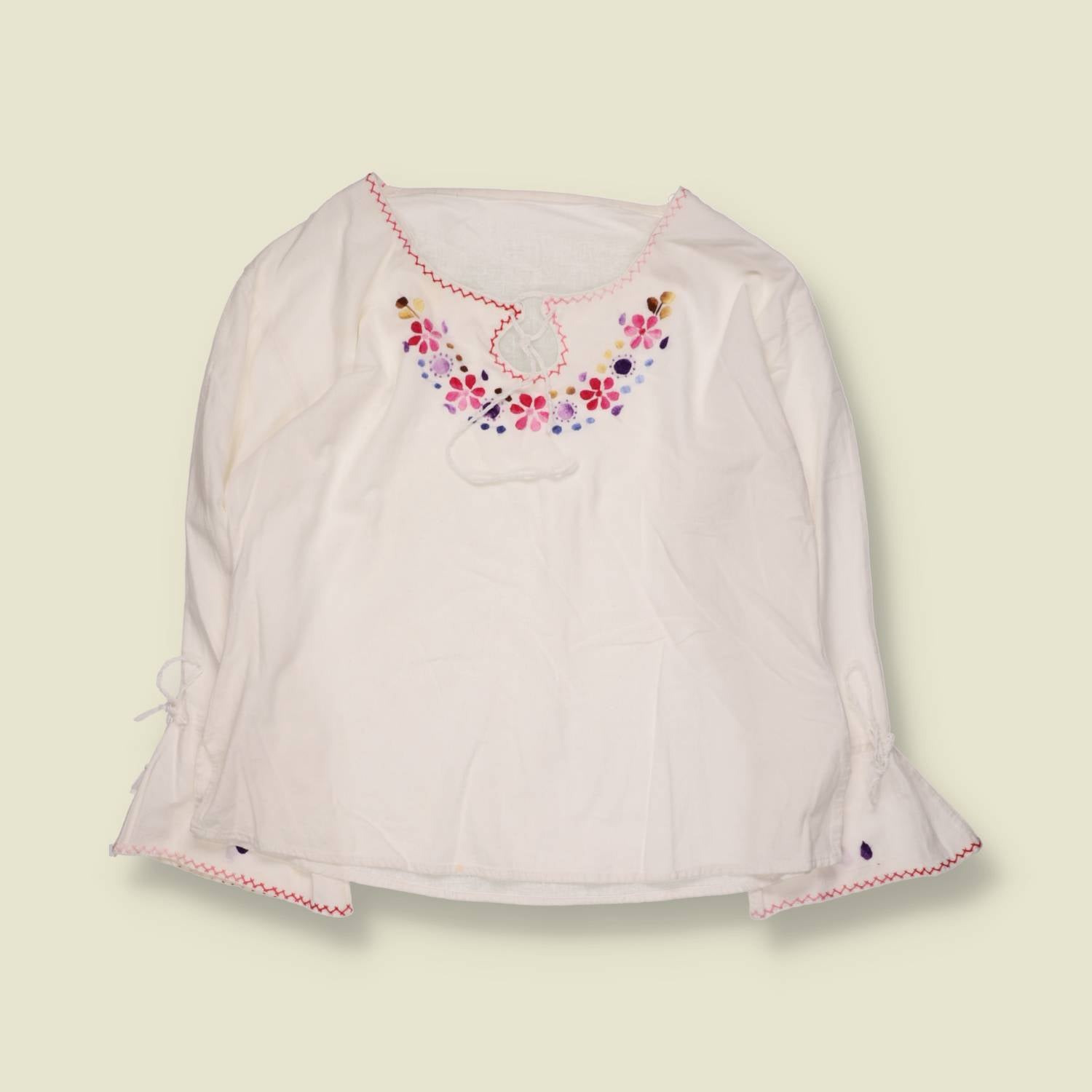 1970s | Cotton Folk Blouse | White - 14