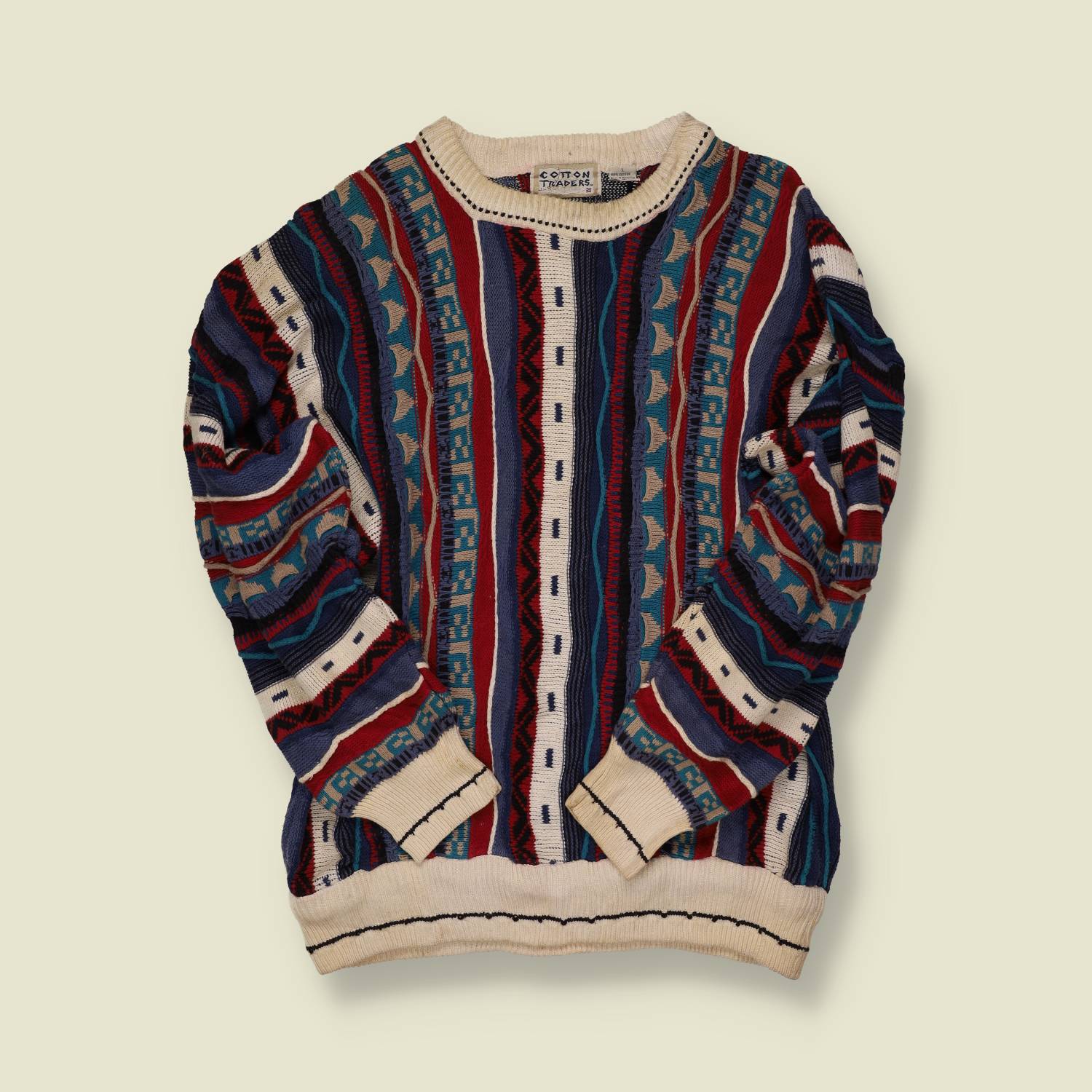 1990s Cotton Traders Coogi Style Knit Sweater - L