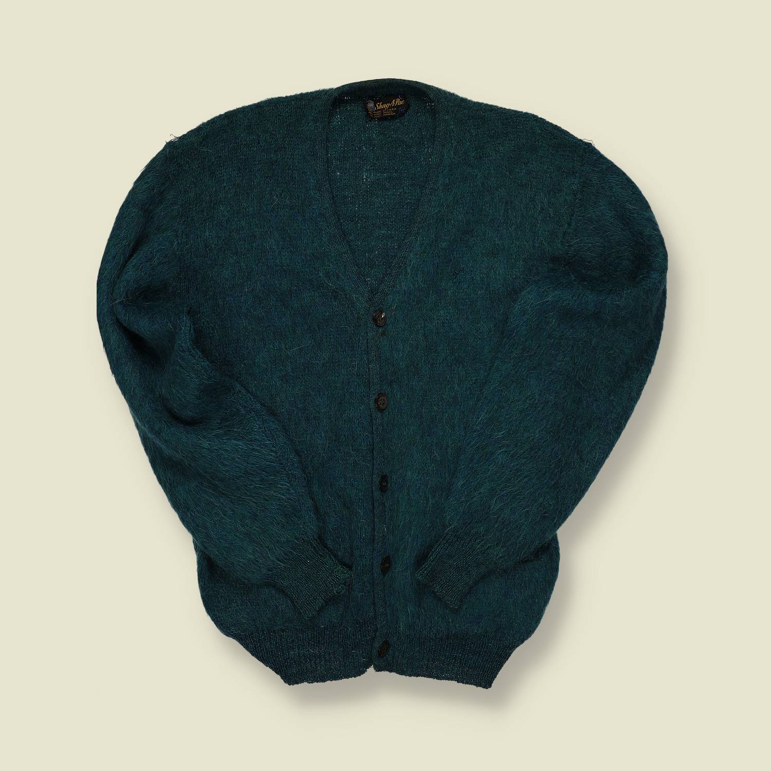1960s Shag-A-Pac Mohair Cardigan Teal Green - S