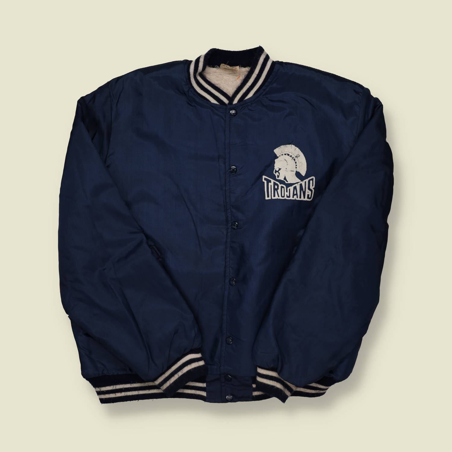 1960s Birdie Trojans Lined Nylon Varsity Jacket Navy - XL