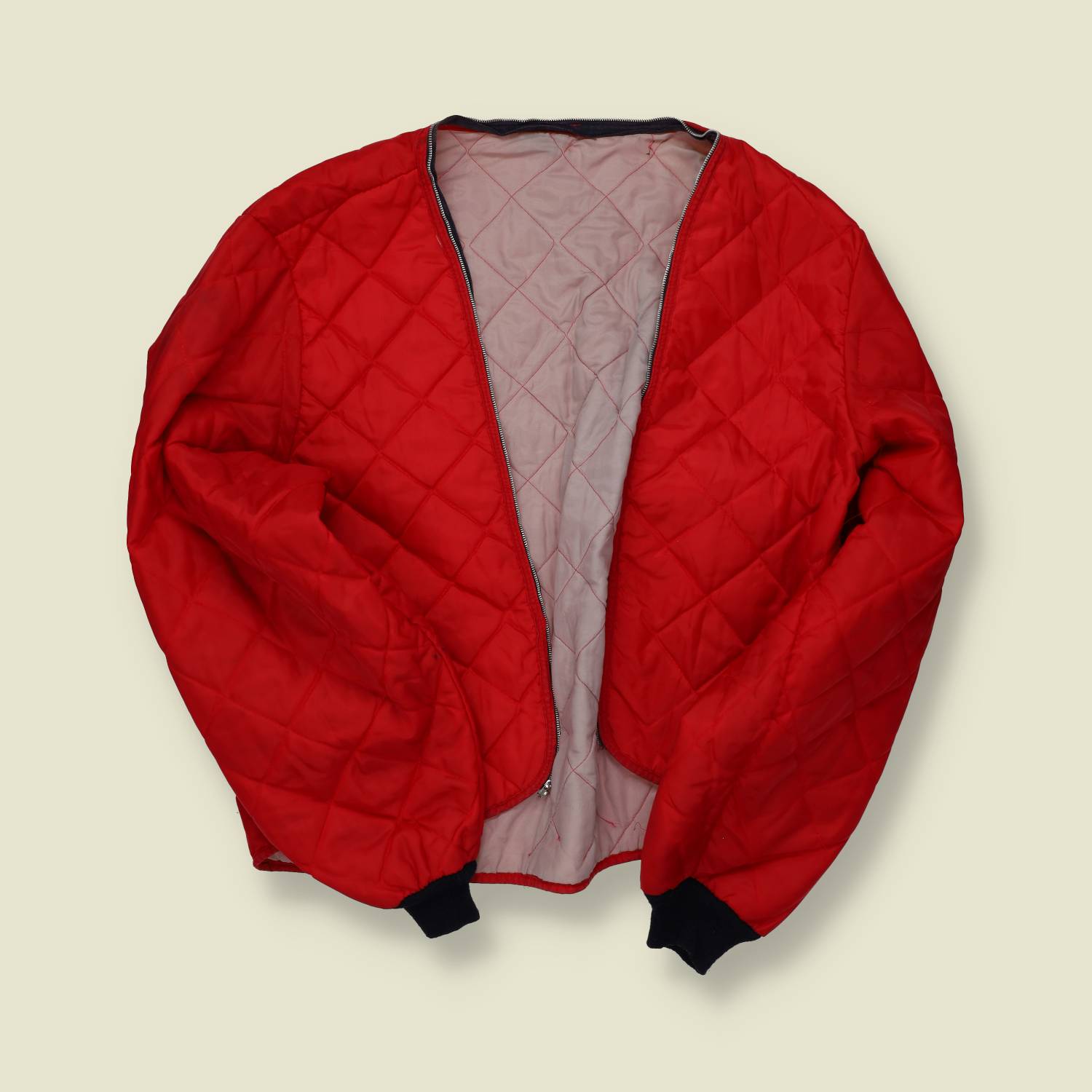 1970s Quilted Nylon Jacket Liner Red - M