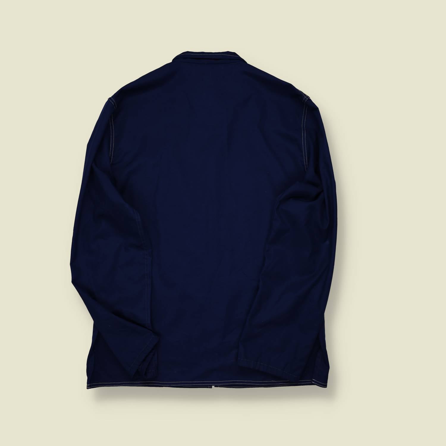 1970s Navy Zip-Front Chore Jacket with Contrast Stitching - XL