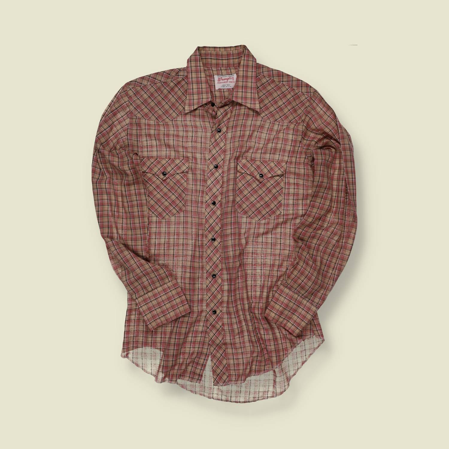 1970s Wrangler Perma Press Western Snap Shirt Red Plaid - S/M