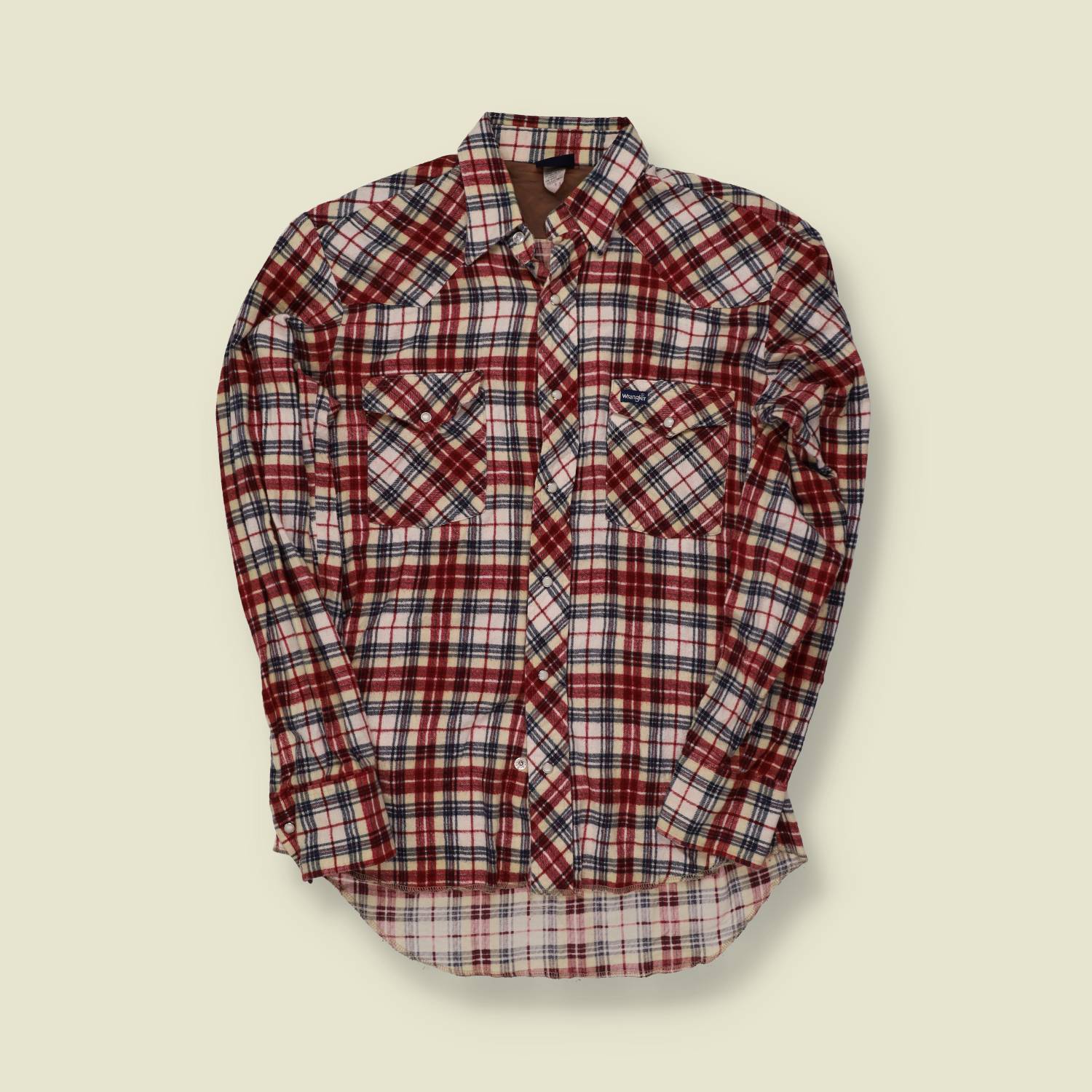 1980s Wrangler Western Snap Flannel Shirt Red Plaid -