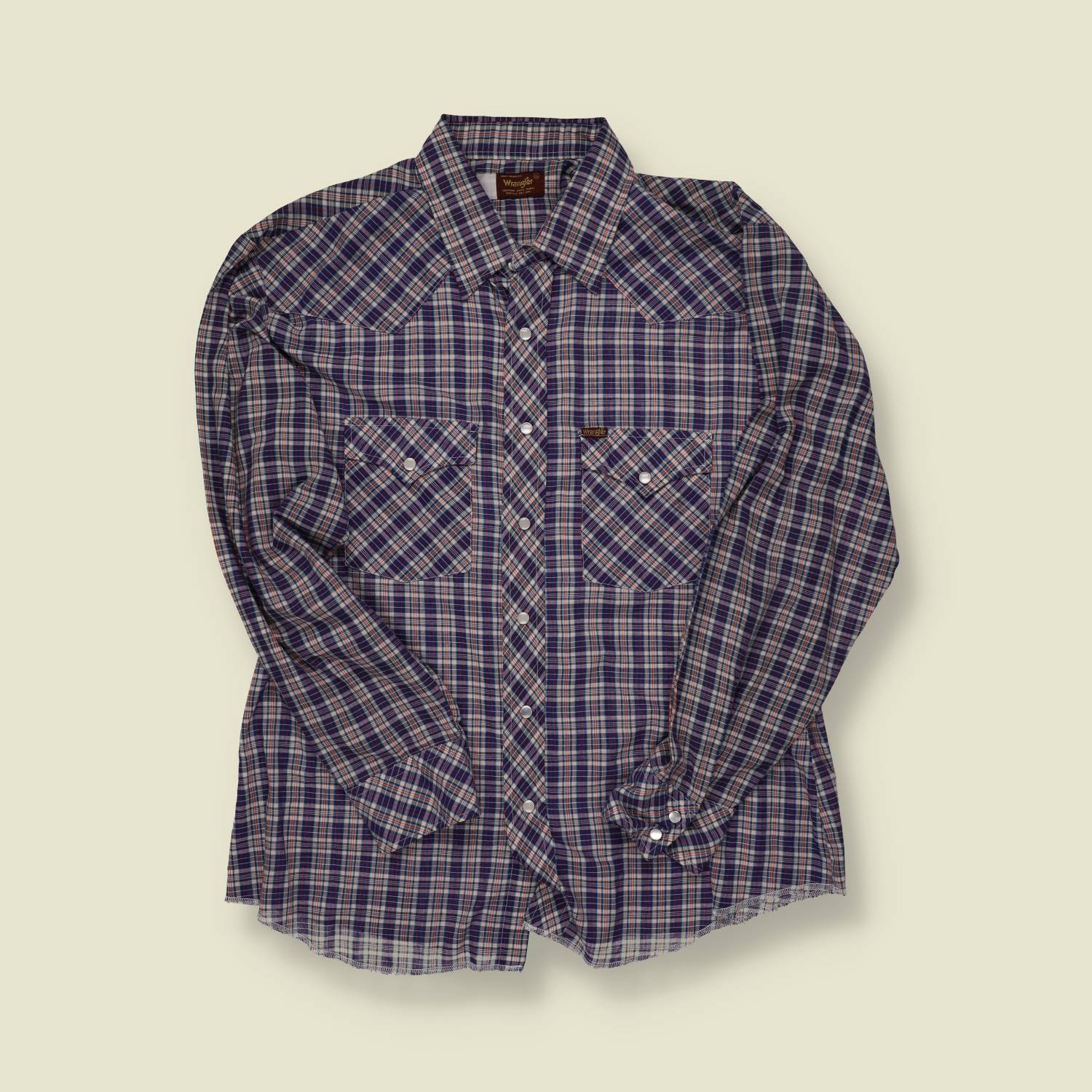 1970s Wrangler Western Snap Shirt Blue Plaid - L/XL