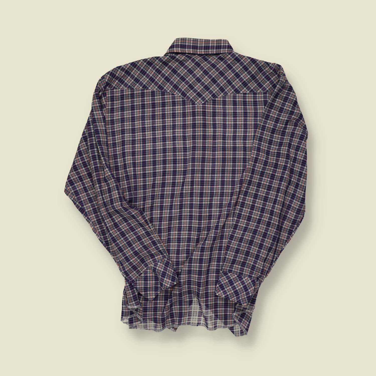 1970s Wrangler Western Snap Shirt Blue Plaid - L/XL