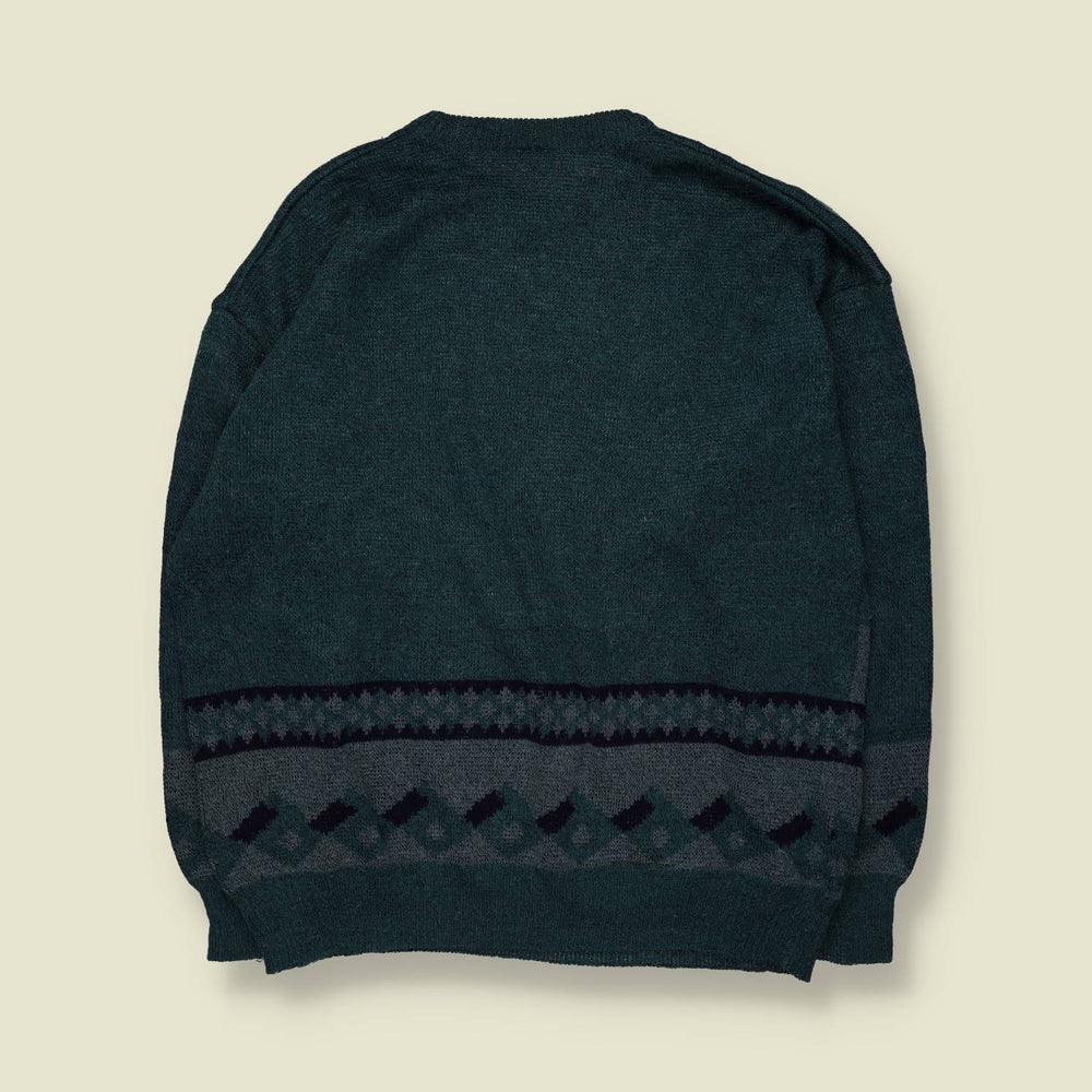 1980s | Novelty Alpine Knit | Green - 3XL
