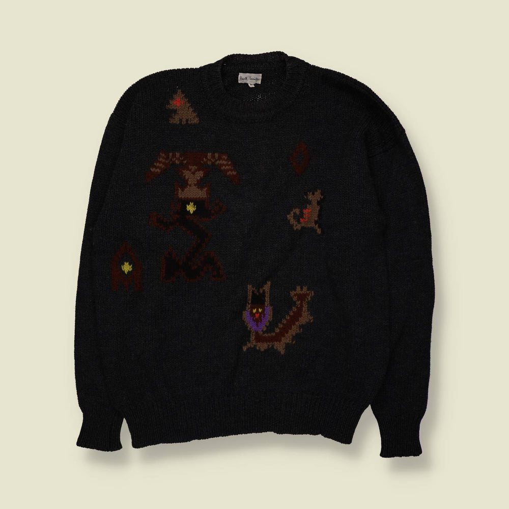 1990s | Paul Smith | 100% Wool Novelty Knit | Charcoal | Made in UK - XL