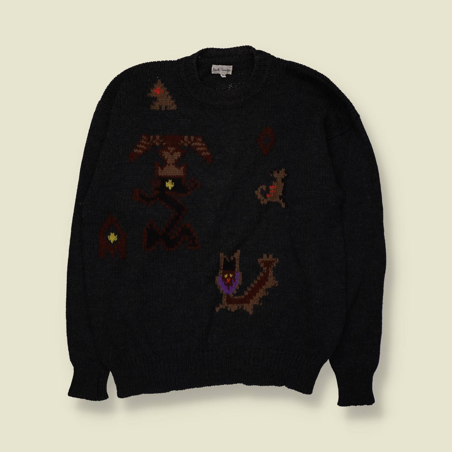 1990s | Paul Smith | 100% Wool Novelty Knit | Charcoal | Made in UK - XL