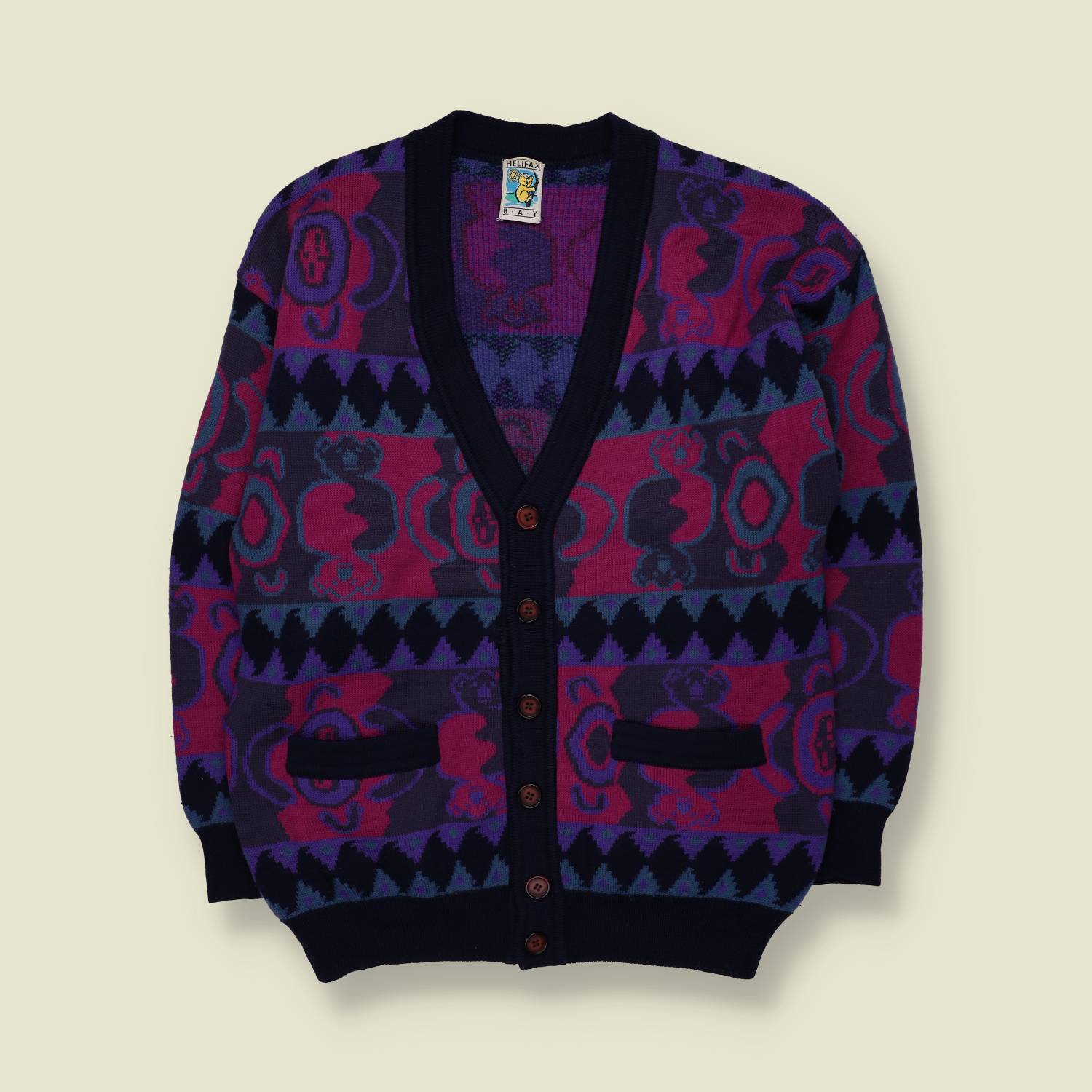 1980s | Halifax Bay | Koala Novelty Cardigan | Purple Multi - S