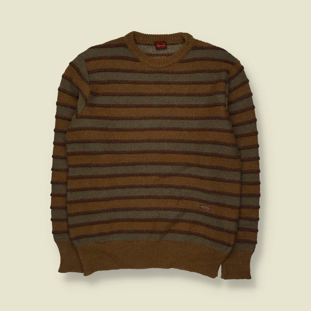 1980s | Ellesse | Striped Knit | Brown & Grey | Made in Italy - S