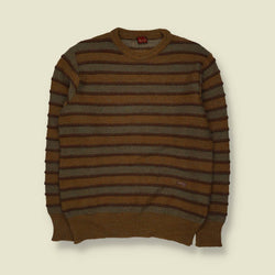 1980s | Ellesse | Striped Knit | Brown & Grey | Made in Italy - S