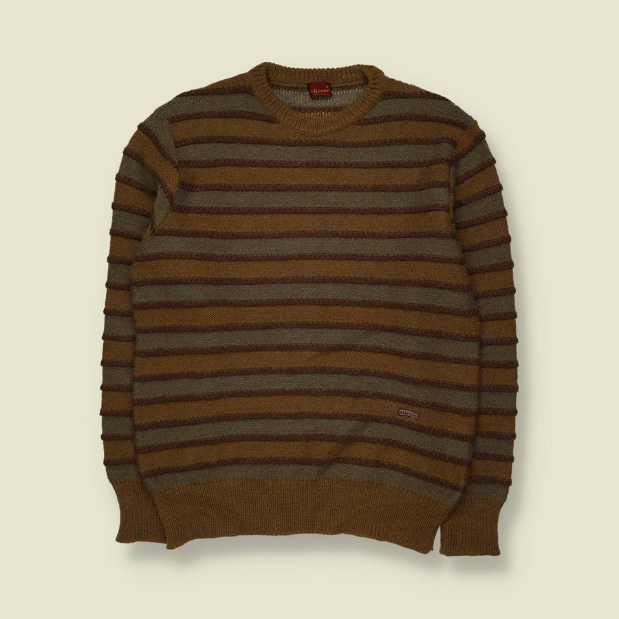 1980s | Ellesse | Striped Knit | Brown & Grey | Made in Italy - S