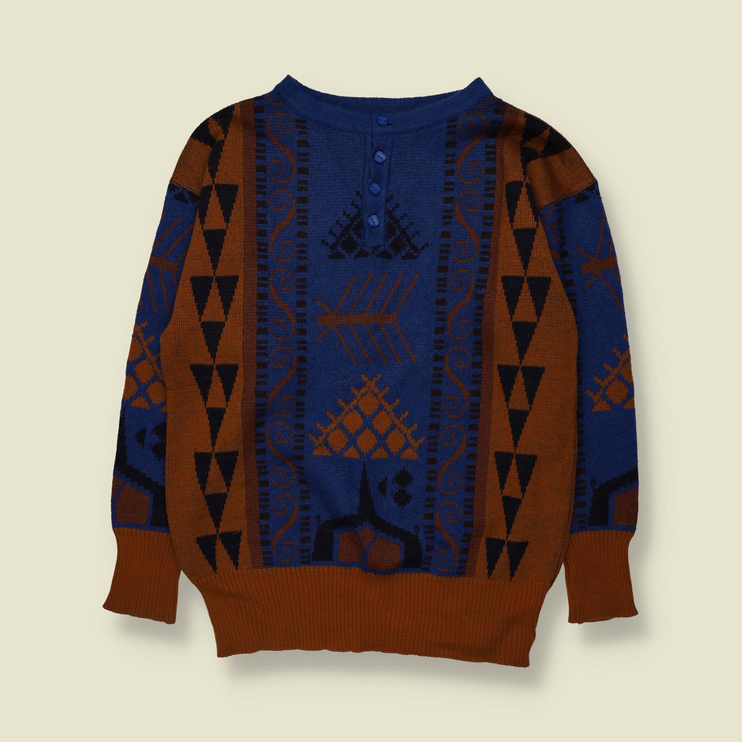 1980s | Knit | Blue & Brown - M