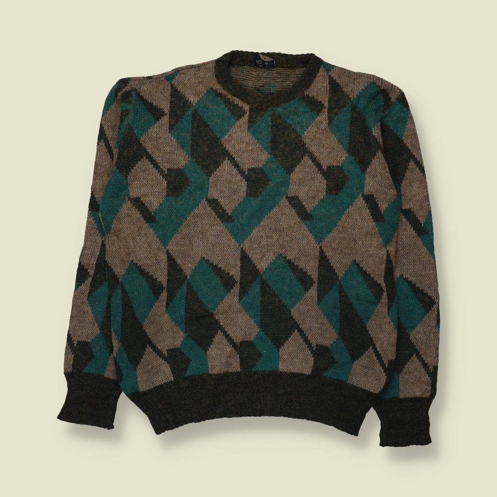 1980s | Knit | Teal & Brown - S