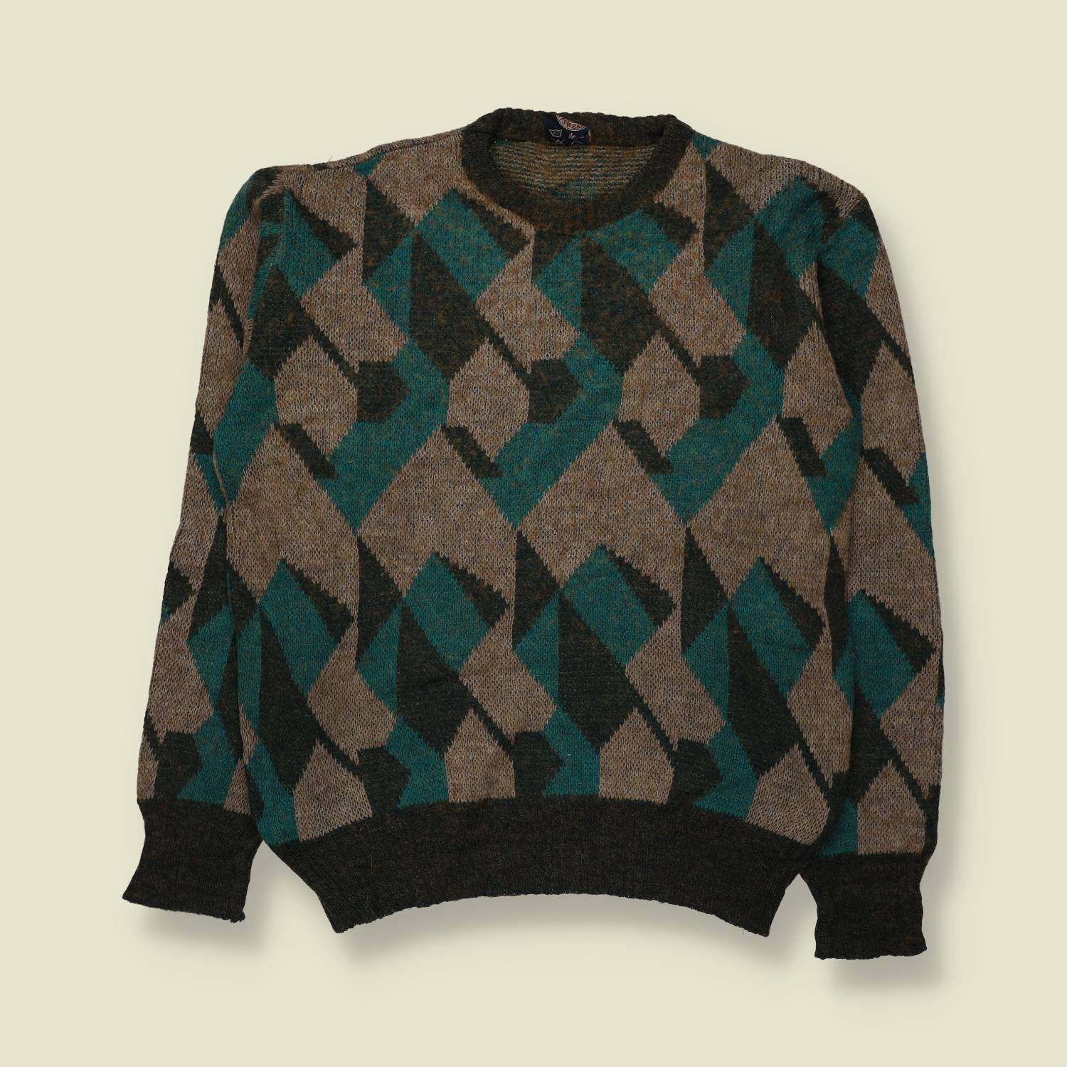 1980s | Knit | Teal & Brown - S