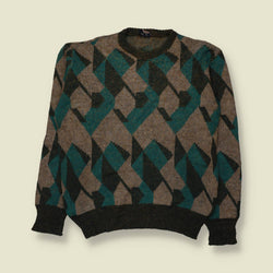 1980s | Knit | Teal & Brown - S