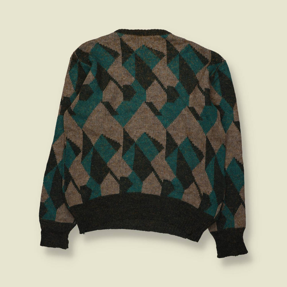 1980s | Knit | Teal & Brown - S