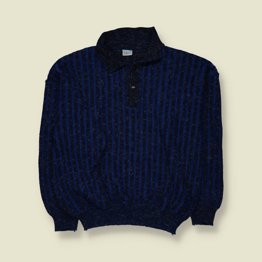 1980s | Him | Collared Knit | Navy & Black - M