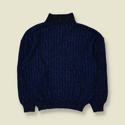 1980s | Him | Collared Knit | Navy & Black - M