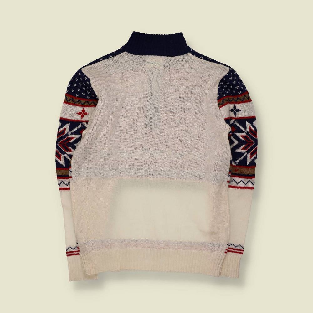 1990s | Atlas For Men | Fair Isle Quarter-Zip Knit | Navy & Cream - M