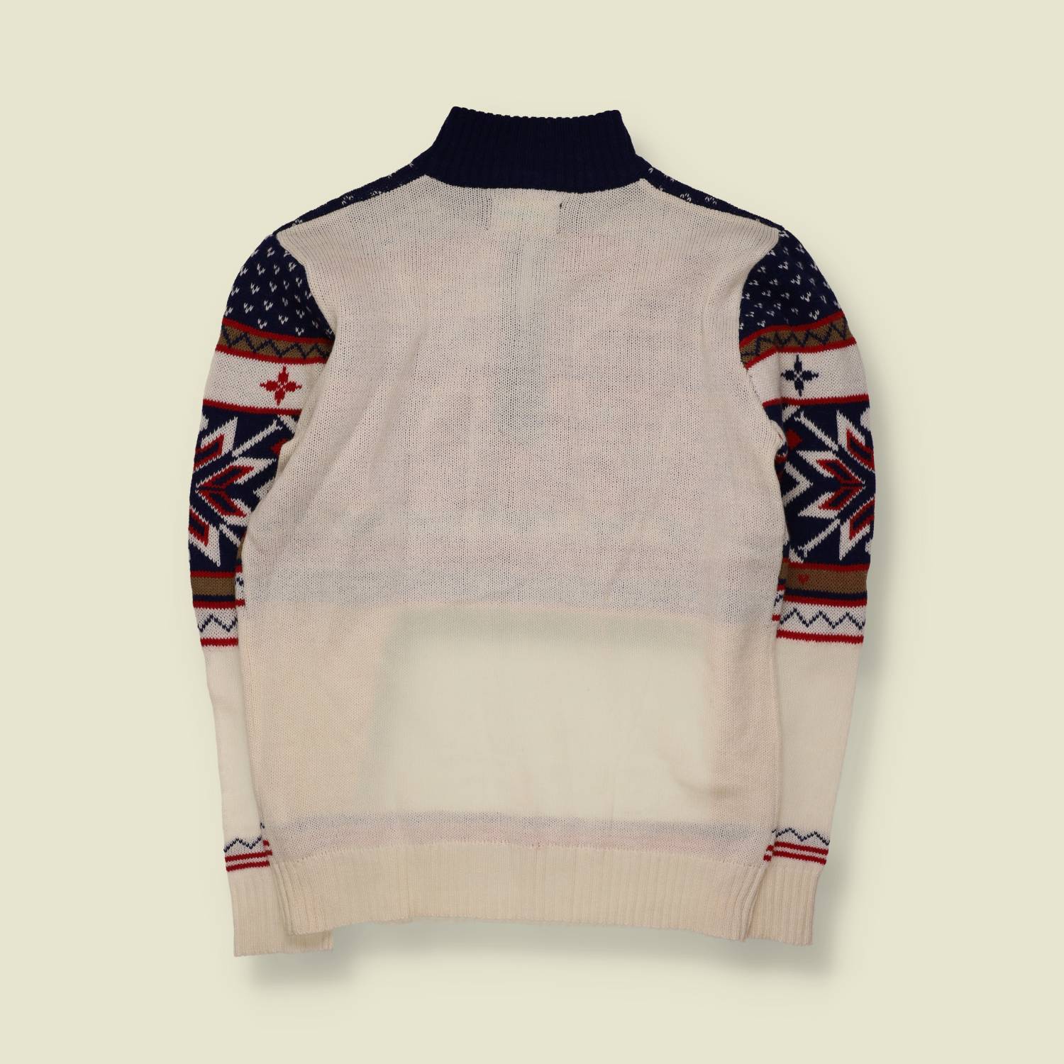1990s | Atlas For Men | Fair Isle Quarter-Zip Knit | Navy & Cream - M