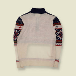 1990s | Atlas For Men | Fair Isle Quarter-Zip Knit | Navy & Cream - M